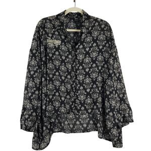 Disney Haunted Mansion Women S/M Wallpaper Print Sheer Blouse Black Baroque Goth